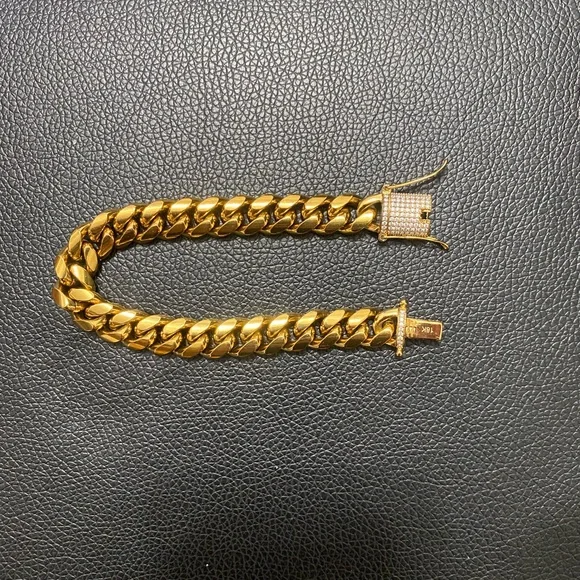 18k CUBAN LINK CHAIN AND BRACELET 18k GOLD PLATED 30" 9.5mm - Picture 5 of 16